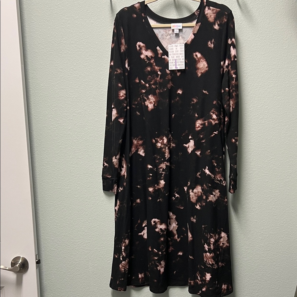 LulaRoe Emily Women's Black and Pink Dress